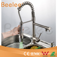 Kitchen Faucet Two Heads Pull Down Spray Brushed Nickle Spring Kitchen Sink Faucet